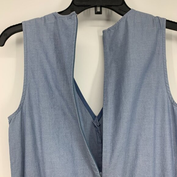 J.Crew Jumpsuit Blue Chambray Sleeveless V Neck Skinny Pockets - Picture 8 of 10